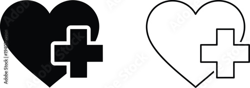 Medical heart symbols with cross isolated on transparent background, Vector