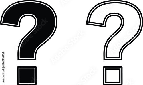 Question mark symbols, black and white icons isolated on transparent background, Vector