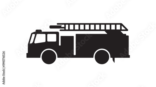 Fire Truck Icon Black Silhouette Emergency Fire Engine Rescue Vehicle Symbol