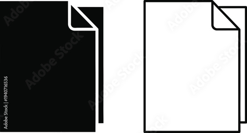 Black and white paper sheets with folded corners isolated on transparent background, Vector