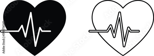 Heartbeat heart symbols medical icons isolated on transparent background, Vector