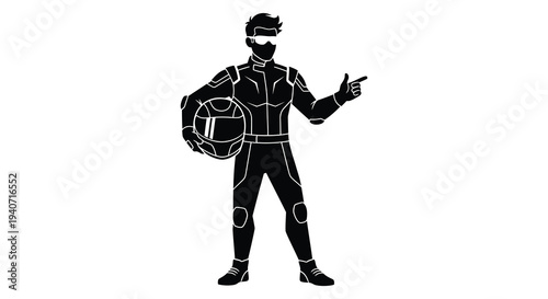 A futuristic athlete in a sleek bodysuit holds a basketball and points forward depicted as a silhouette high quality professional detailed