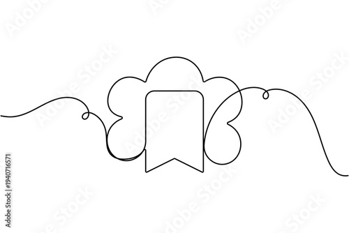 Bookmark with cloud icon continuous one line drawing on white background minimal online save symbol outline vector illustration