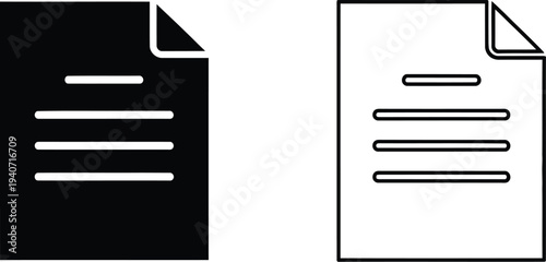 Black and white document icons isolated on transparent background, Vector