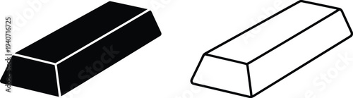 Black and white 3d rectangular prism blocks with angled ends isolated on transparent background, Vector