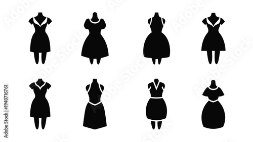 Collection of black dress silhouettes showcasing varied styles and designs silhouette