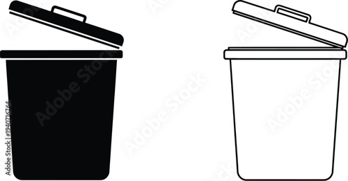 Black and white trash can icons isolated on transparent background, Vector