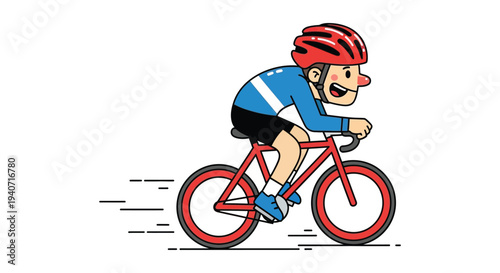 A cheerful cyclist rides a red bicycle with dynamic speed lines presented in a vibrant cartoon silhouette high quality professional detailed