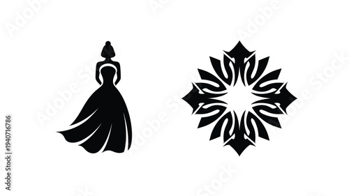 Elegant woman in gown with ornate design a striking silhouette