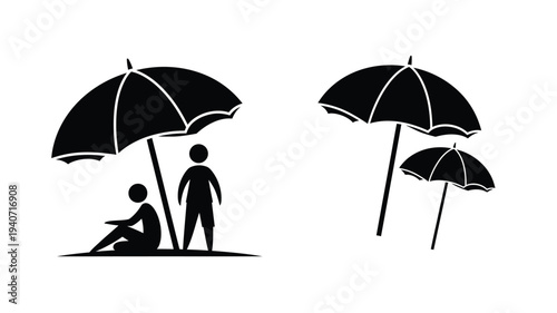 People sheltering under umbrellas on a bright sunny day silhouette