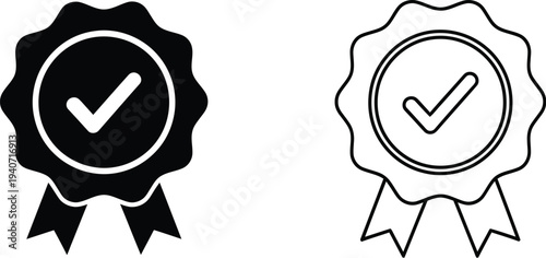 Ribbon badges with checkmarks isolated on transparent background, Vector