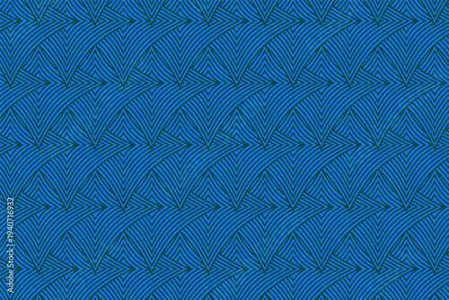 Elegant seamless pattern featuring blue gradient scallop shell shapes arranged in an ogee geometric layout. Decorative abstract vector background
