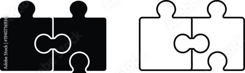 Puzzle pieces together complete connection isolated on transparent background, Vector