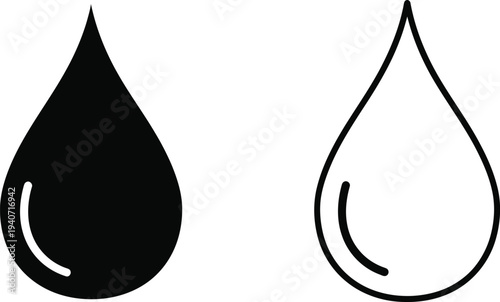 Black and white water droplet illustration isolated on transparent background, Vector