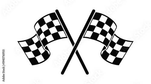 Crossing finish line two checkered flags in a striking silhouette