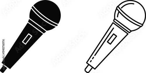 Microphones black and white illustration isolated on transparent background, Vector