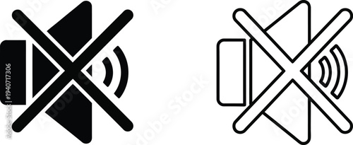 Mute icon no sound symbols isolated on transparent background, Vector