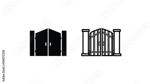Two black gate designs a solid and barred version silhouette