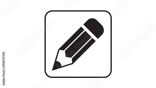 Pencil Icon in Square Button Vector for Writing, Editing, Drawing and Creative Design Applications