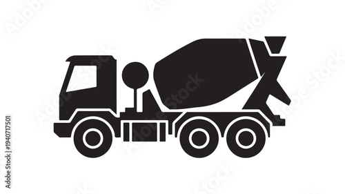 Cement Mixer Truck Silhouette Icon Isolated on White for Construction, Concrete Transport and Heavy Industry Design
