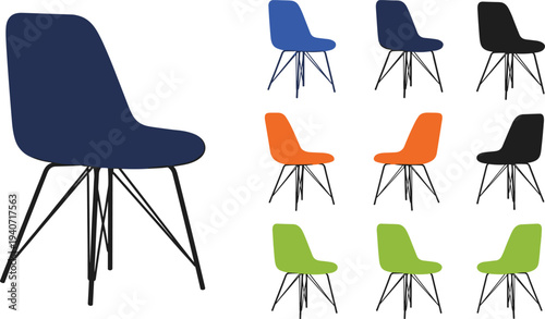 chair, modern, furniture, seating, designer, interior, home, decor, stylish, plastic, metal, legs, minimalist, contemporary, colorful, illustration, vector, collection, household, seat