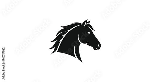 A striking black horse head is powerfully depicted in a minimalist graphic style creating a bold silhouette high quality professional detailed