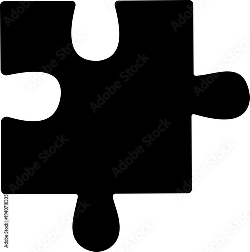 Black puzzle piece vector with jigsaw element icons, connection solution symbol isolated on transparent background, outline silhouette editable minimalist design