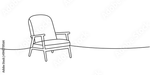 Wooden lounge chair in outline. Vector illustration for cozy interiors and furniture collection.
