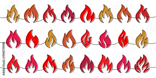 Vector fire clipart border. Decorative flame silhouettes in red and orange for banners, illustrations, and digital crafts