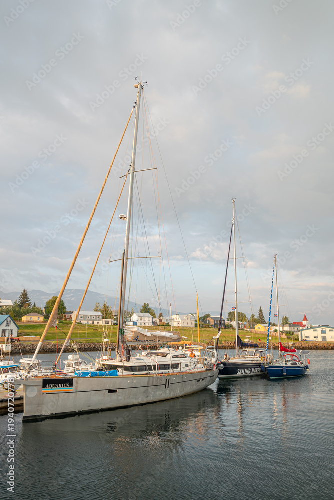 Fototapeta premium boats in the port of island of Hrisey in Iceland