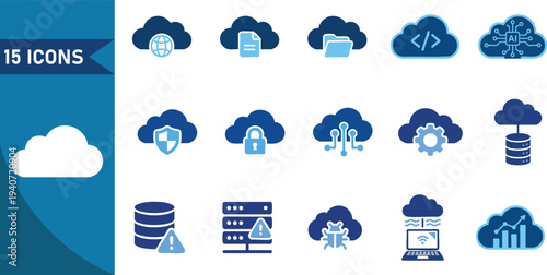 Set of 15 cloud computing icons vector