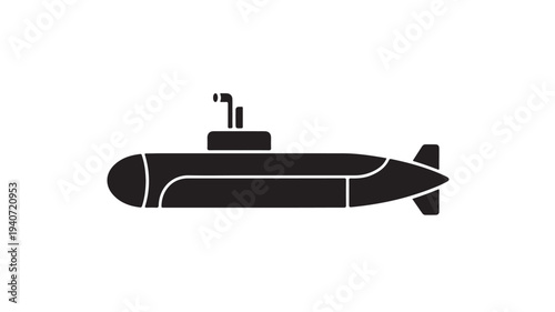 Black Submarine Icon With Periscope Detail for Naval and Military Concept Illustrations