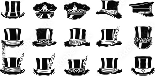 top hat, hat, vintage, gentleman, fashion, accessory, classic, elegant, formal, headwear, retro, victorian, style, illustration, vector, collection, design, clothing, costume, luxury