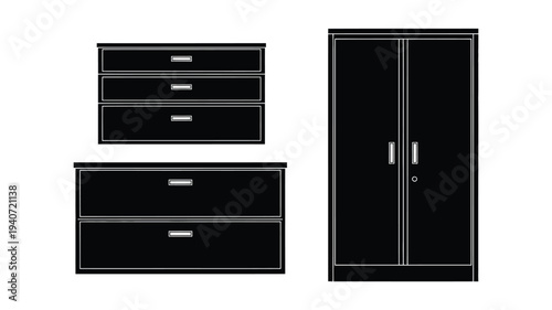 Black furniture set including dresser and wardrobe a stark silhouette