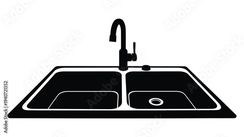 A simple black sink and faucet design in a stark silhouette
