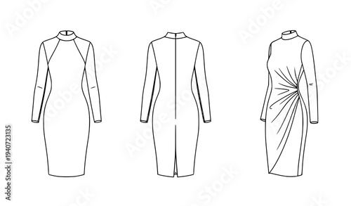 Sleek Dress Vector Outline Icon Front and Back Scalable Illustration