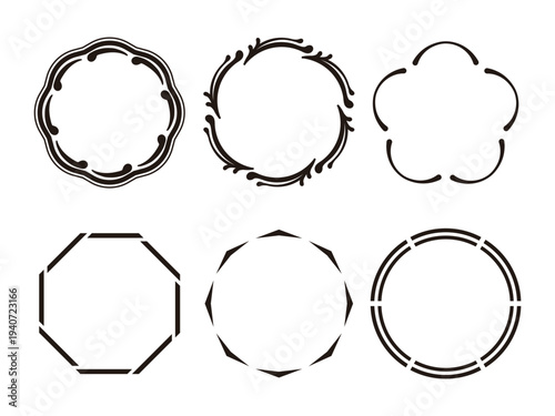 日本伝統スタイルの円形フレームコレクション 和柄装飾枠素材
