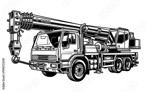 Heavy Duty Crane Truck Construction Vehicle Vector Illustration