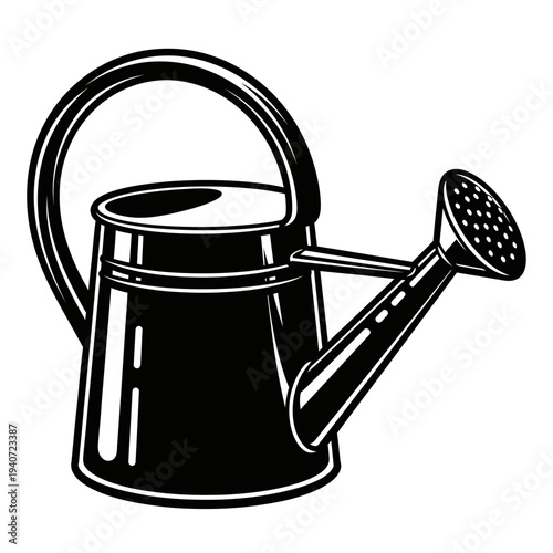 Black watering can isolated vector illustration flat design gardening tool scalable graphic