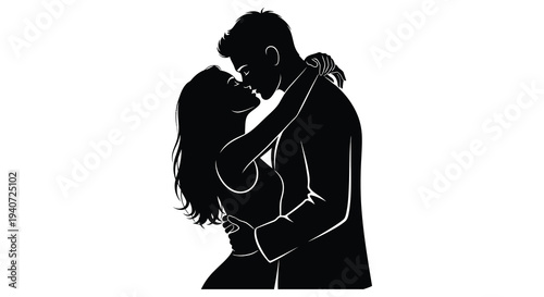 A romantic couple embraces in a passionate pose their forms captured as a striking black silhouette high quality professional detailed modern