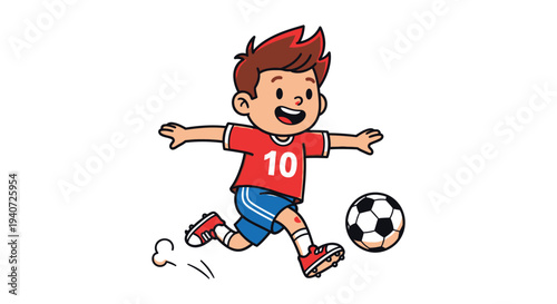A cheerful young boy joyfully kicks a soccer ball with excited energy presented as a silhouette high quality professional detailed modern