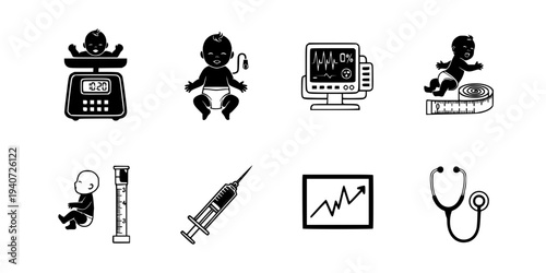 Premature Baby on Medical Weighing Scale Silhouette