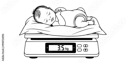Premature Baby on Medical Weighing Scale Silhouette