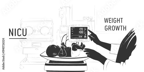 Premature Baby on Medical Weighing Scale Silhouette