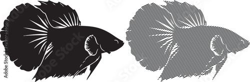 Contrasting depictions of a betta fish in traditional and abstract artistic styles