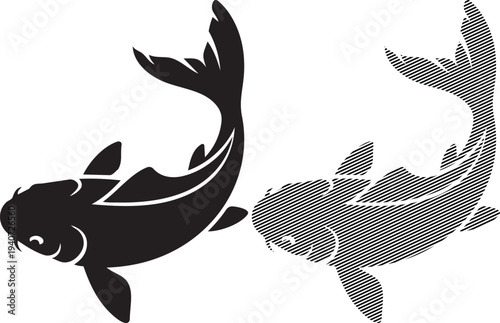 Two stylized koi fish facing opposite directions with distinct patterns
