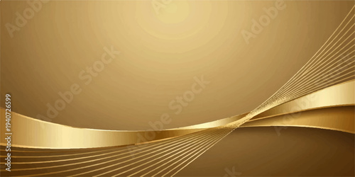 An abstract golden background features a digital wave design with elegant gold ribbon patterns and light curved lines for a professional business wallpaper