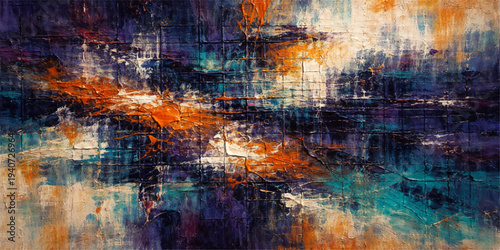 Vibrant abstract grunge background featuring a fiery orange and yellow flame pattern with vintage paint textures and dark graffiti elements for a colorful artistic backdrop