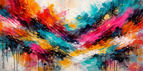 Vibrant abstract watercolor background featuring artistic paint splashes and a rainbow texture of ink on paper for a colorful grunge wallpaper design