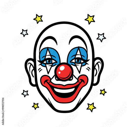 Clown Face Cartoon Icon Illustration for Circus Entertainment Design